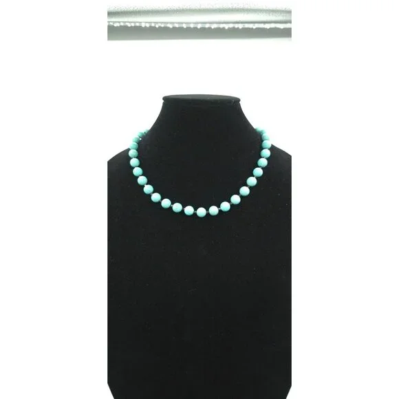 Turquoise Howlite Beaded Necklace With Silver Toggle Clasp Designer Gemstone - Picture 7 of 8